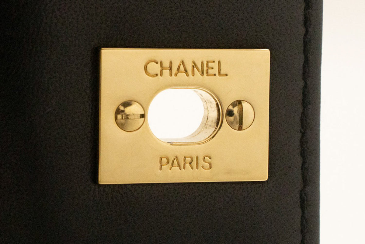 CHANEL Lamskin Handbag Top Handle Small Bag Kelly Black Flap an2 hannari-shop