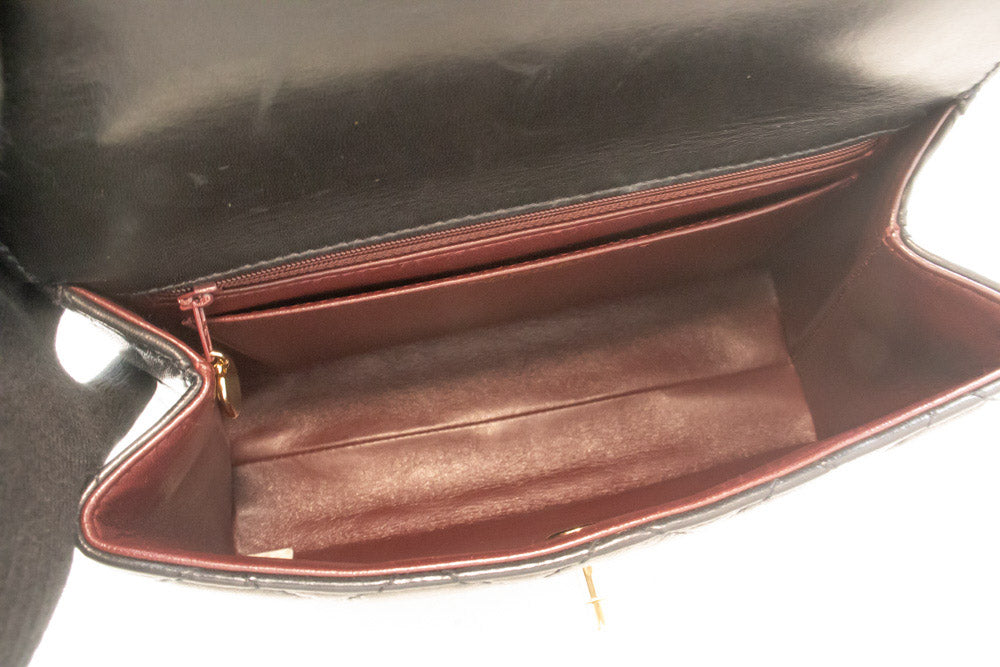CHANEL Lamskin Handbag Top Handle Small Bag Kelly Black Flap an2 hannari-shop