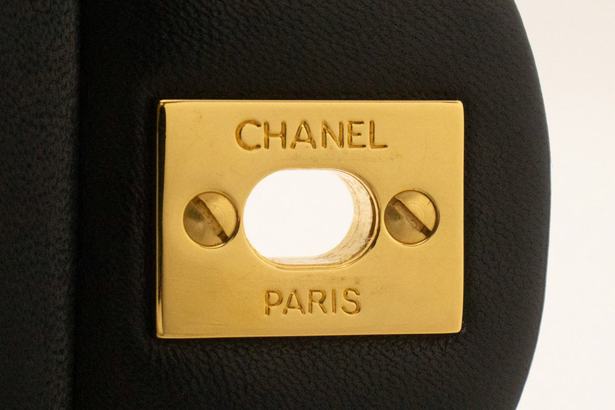 CHANEL Classic Double Flap 10" Chain Shoulder Bag Black Lambskin an1 hannari-shop