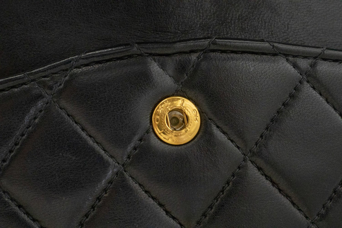 CHANEL Classic Double Flap 10" Chain Shoulder Bag Black Lambskin an1 hannari-shop