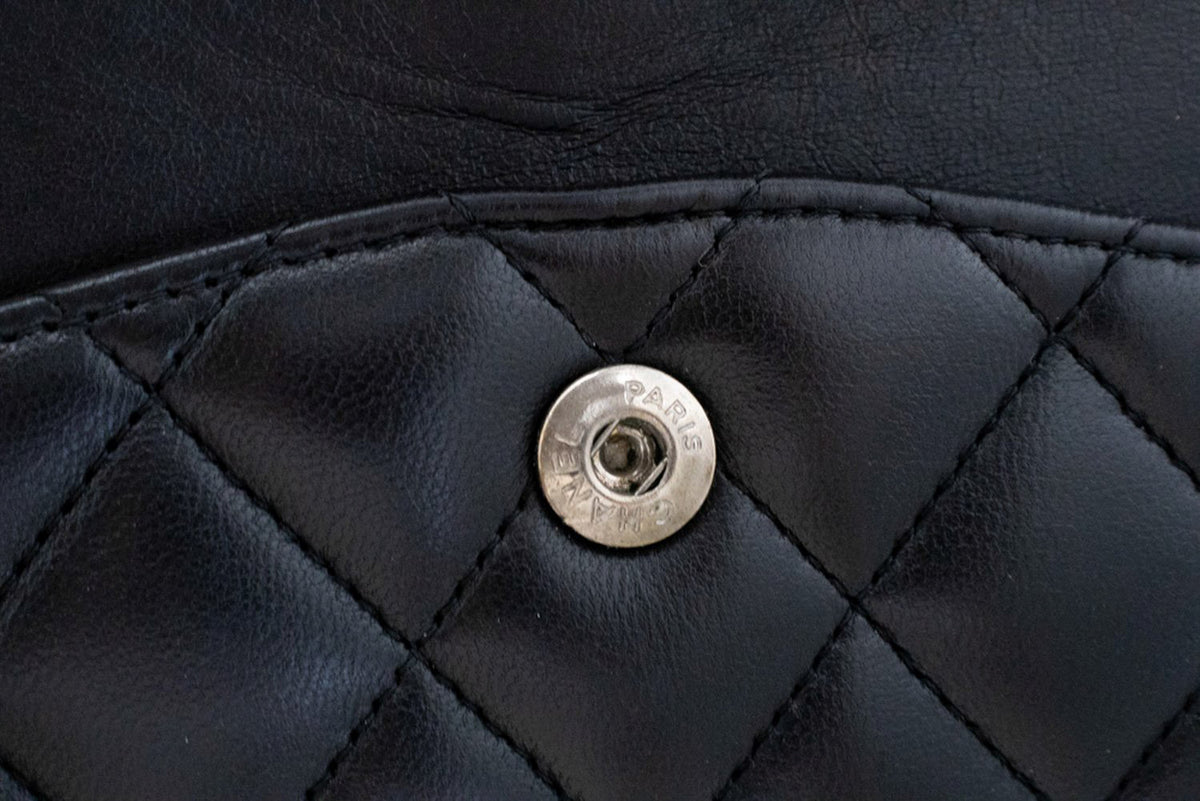 CHANEL Classic Double Flap 10" Chain Shoulder Bag Black Lambskin am5 hannari-shop