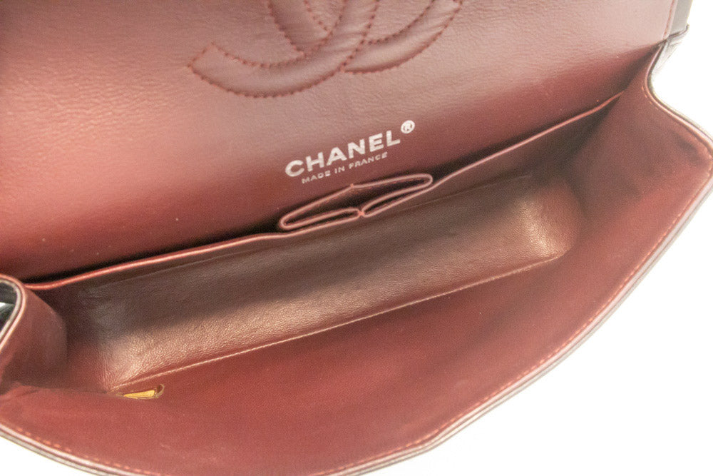 CHANEL Classic Double Flap 10" Chain Shoulder Bag Black Lambskin am5 hannari-shop