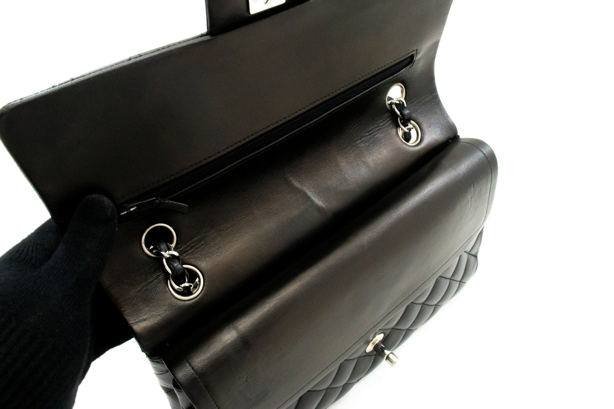 CHANEL Classic Double Flap 10" Chain Shoulder Bag Black Lambskin am5 hannari-shop