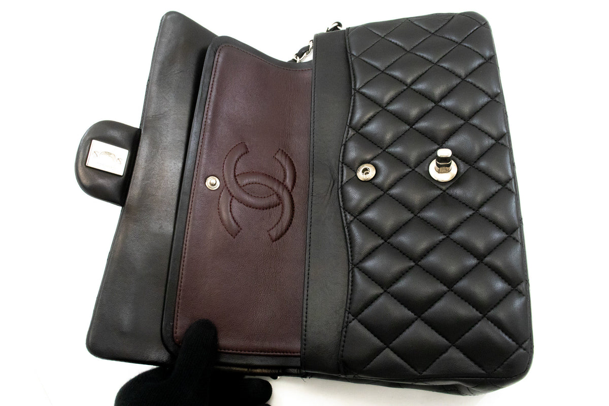 CHANEL Classic Double Flap 10" Chain Shoulder Bag Black Lambskin am5 hannari-shop