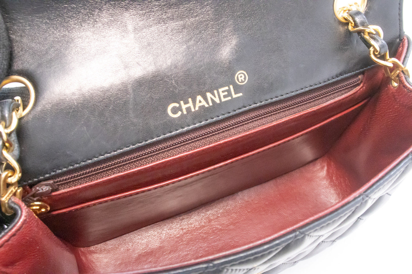 CHANEL Half Moon Chain Shoulder Bag Crossbody Black Quilted Flap am7 hannari-shop