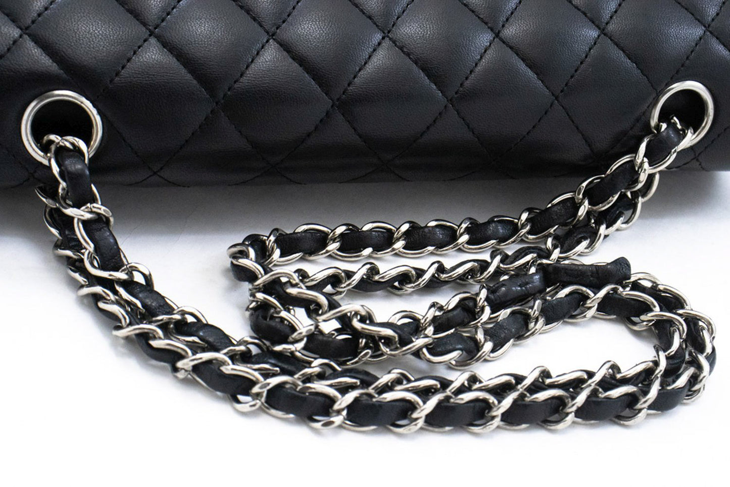 CHANEL Classic Double Flap 10" Chain Shoulder Bag Black Lambskin am6 hannari-shop