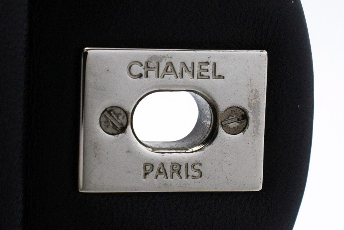CHANEL Classic Double Flap 10" Chain Shoulder Bag Black Lambskin am6 hannari-shop