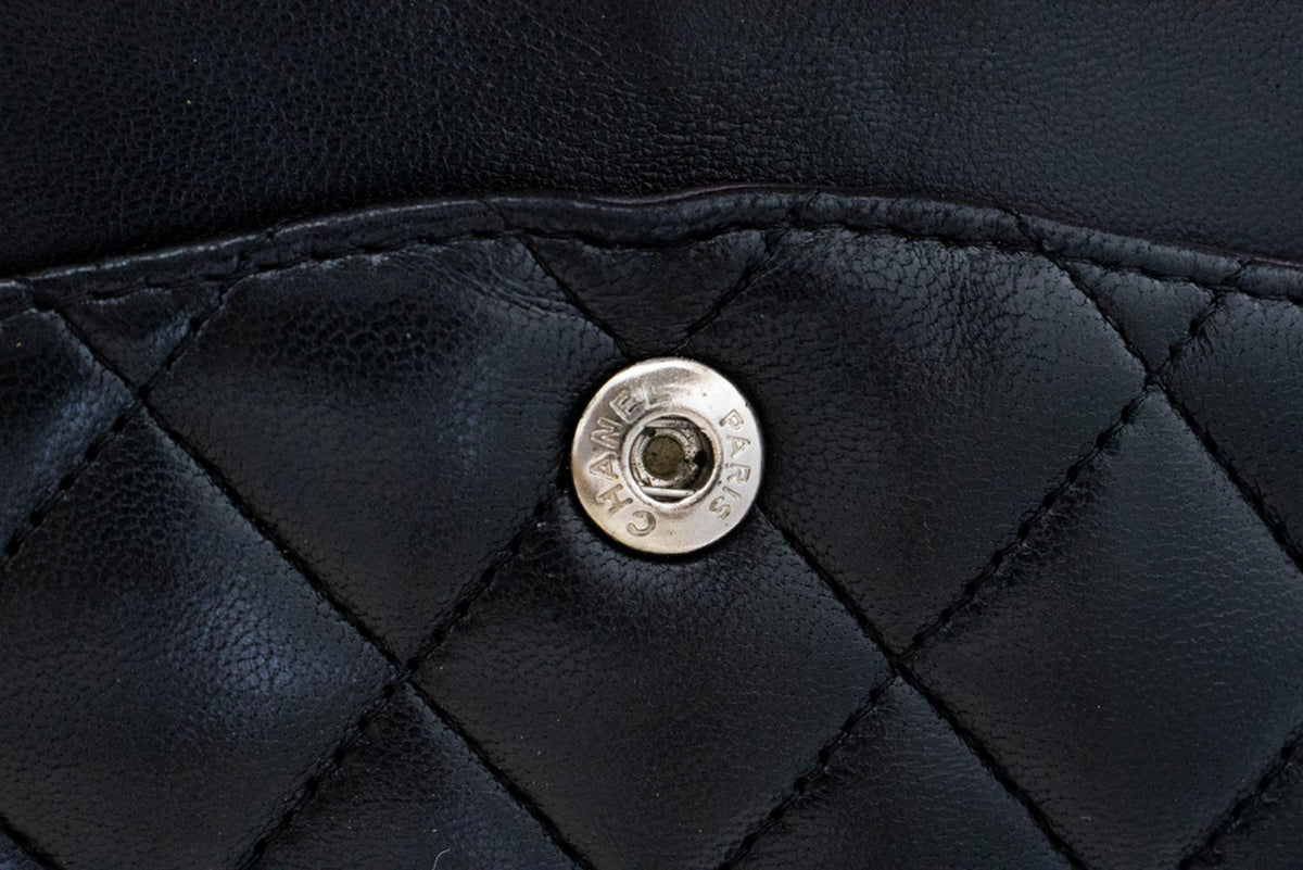 CHANEL Classic Double Flap 10" Chain Shoulder Bag Black Lambskin am6 hannari-shop