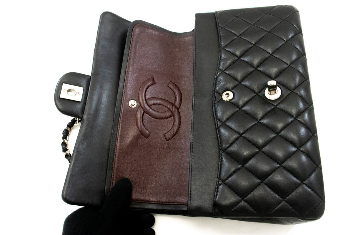 CHANEL Classic Double Flap 10" Chain Shoulder Bag Black Lambskin am6 hannari-shop