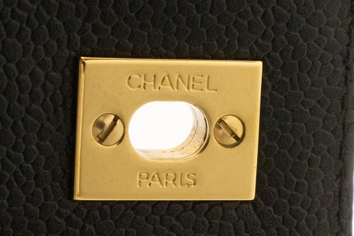 CHANEL Grained Calfskin Handbag Top Handle Bag Kelly Black Flap an4 hannari-shop
