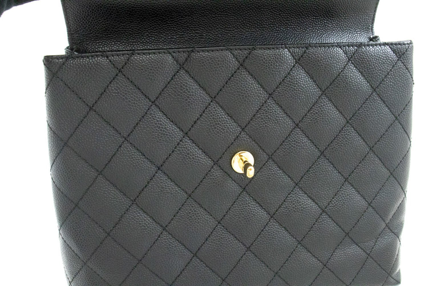 CHANEL Grained Calfskin Handbag Top Handle Bag Kelly Black Flap an4 hannari-shop