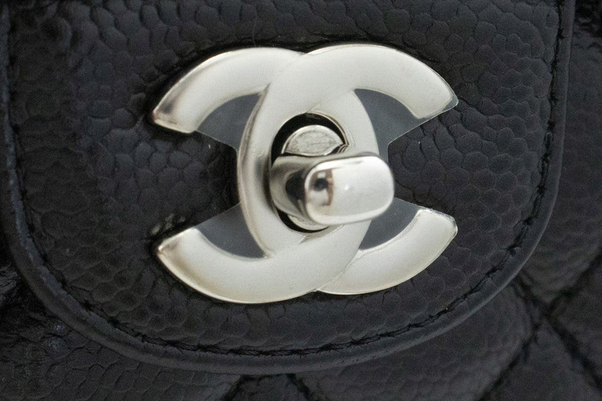 CHANEL Grained Calfskin Double Flap 10" Chain Shoulder Bag Black ao1 hannari-shop