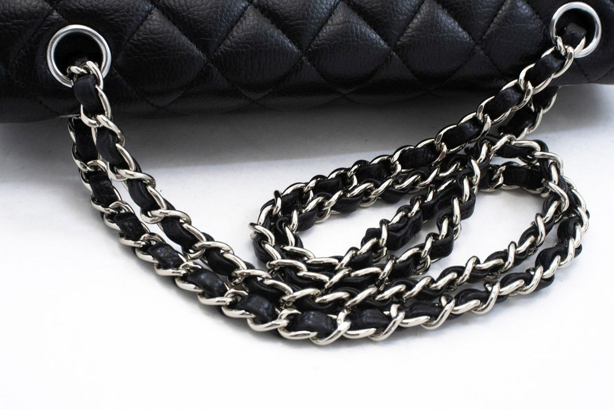 CHANEL Grained Calfskin Double Flap 10" Chain Shoulder Bag Black ao1 hannari-shop