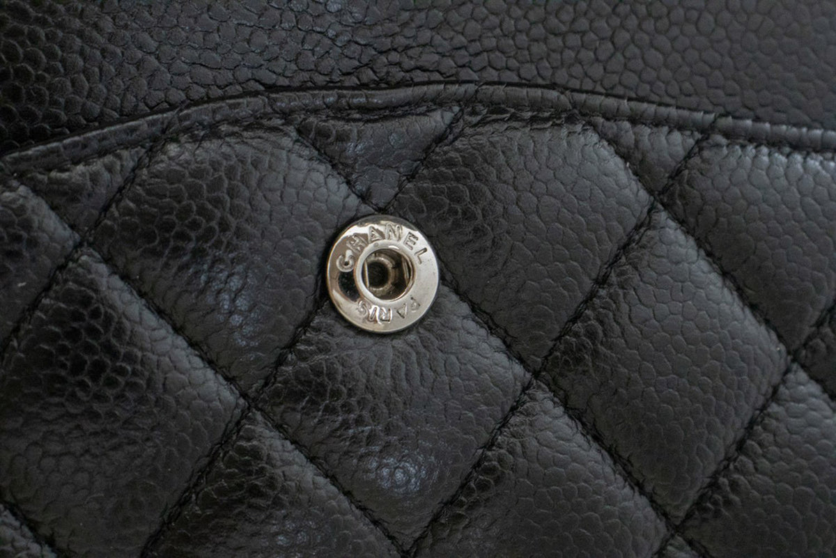 CHANEL Grained Calfskin Double Flap 10" Chain Shoulder Bag Black ao1 hannari-shop