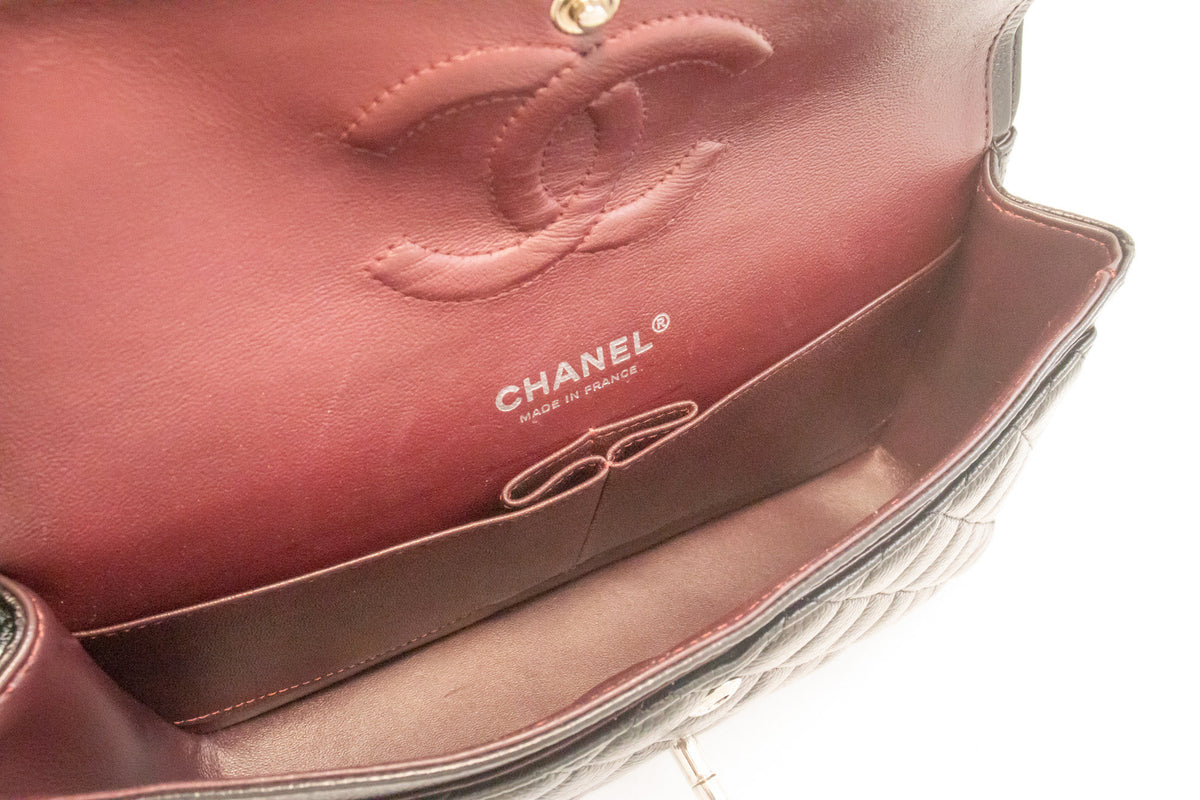 CHANEL Grained Calfskin Double Flap 10" Chain Shoulder Bag Black ao1 hannari-shop