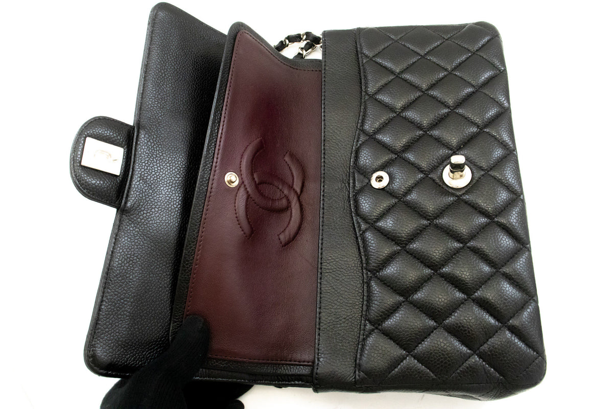 CHANEL Grained Calfskin Double Flap 10" Chain Shoulder Bag Black ao1 hannari-shop