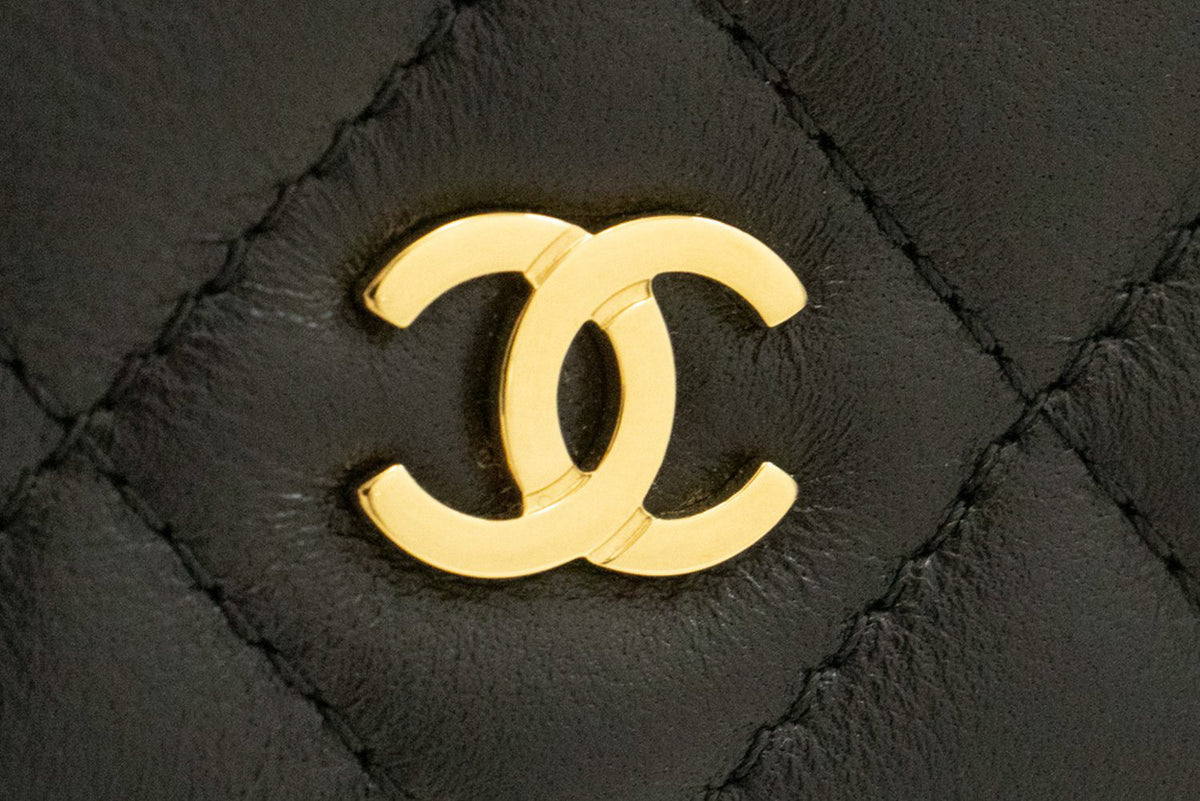 CHANEL Black Classic Wallet On Chain WOC Shoulder Bag Gold Clutch an9 hannari-shop