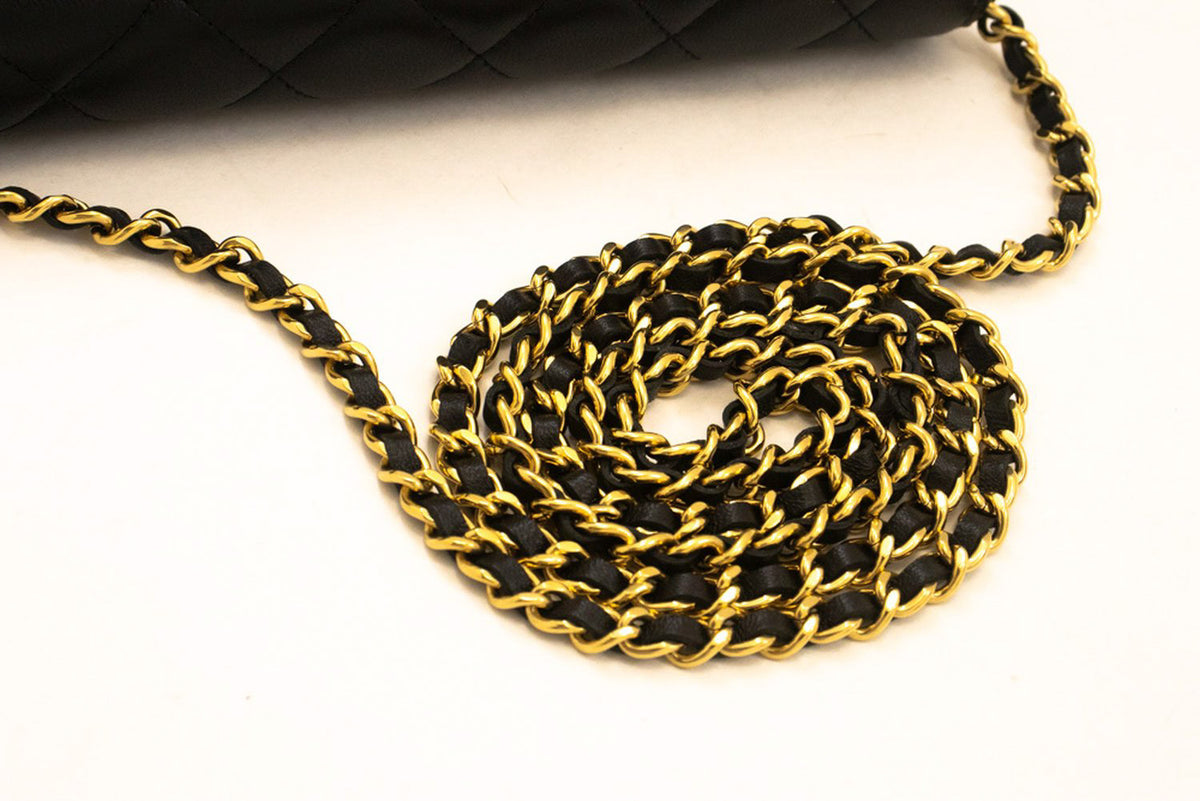 CHANEL Black Classic Wallet On Chain WOC Shoulder Bag Gold Clutch an9 hannari-shop