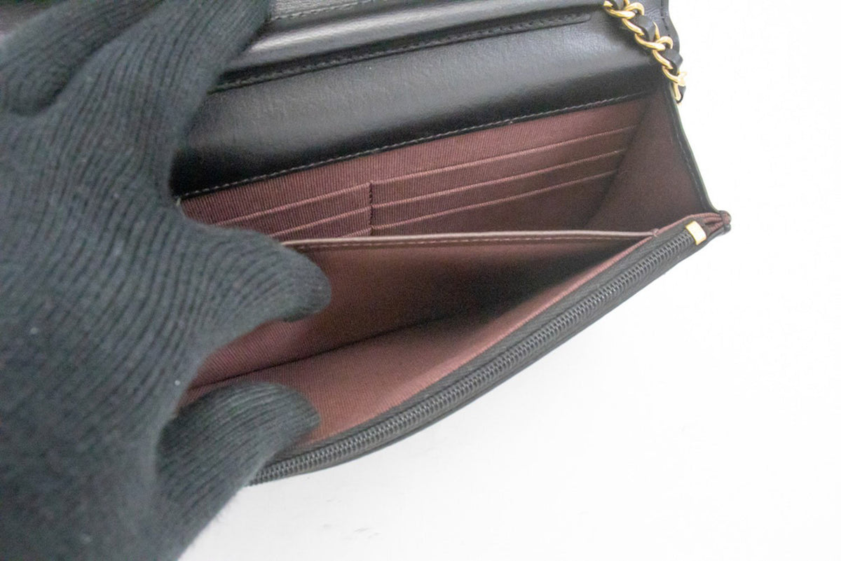 CHANEL Black Classic Wallet On Chain WOC Shoulder Bag Gold Clutch an9 hannari-shop
