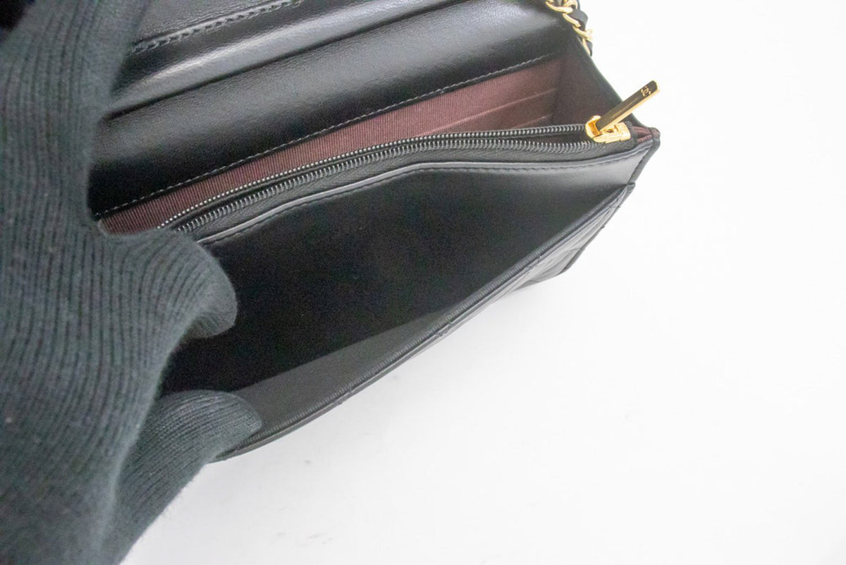 CHANEL Black Classic Wallet On Chain WOC Shoulder Bag Gold Clutch an9 hannari-shop