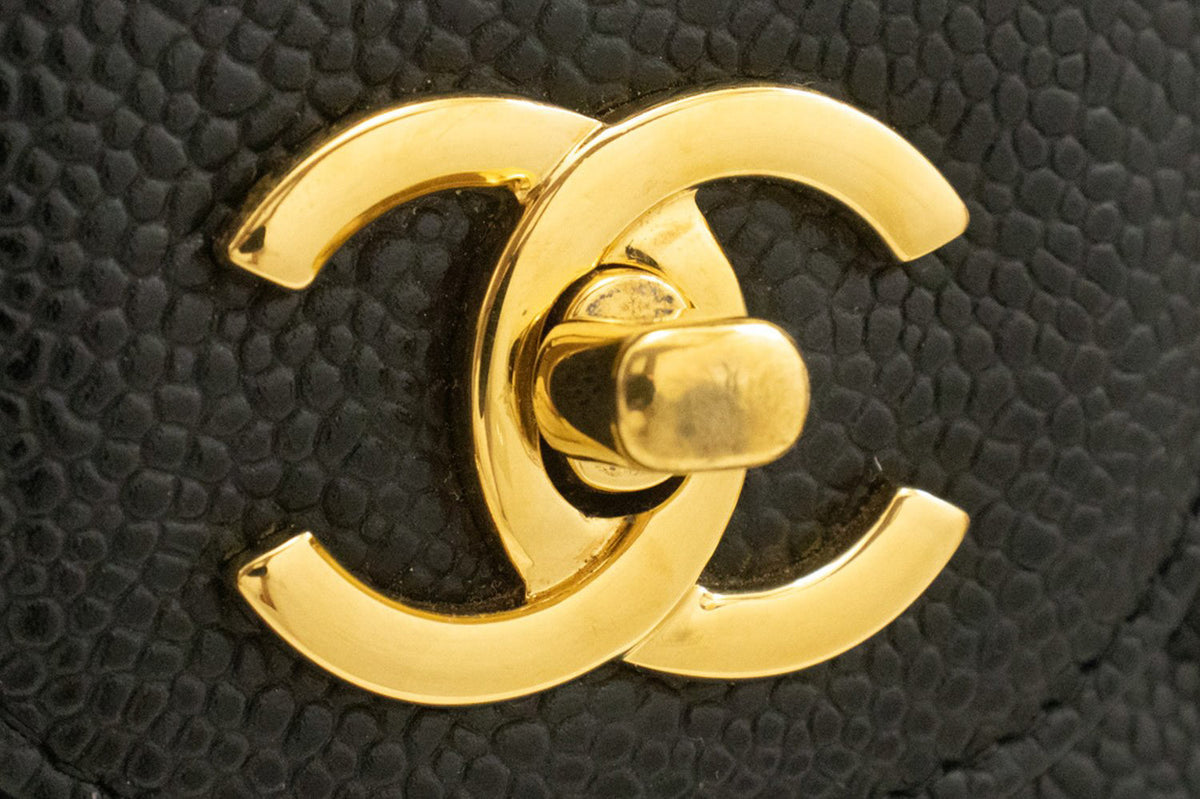 CHANEL 11" Chain Shoulder Bag Double Flap Black Grained Calfskin an5 hannari-shop