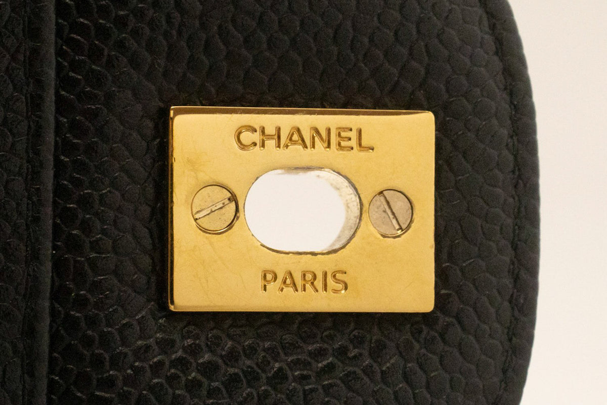 CHANEL 11" Chain Shoulder Bag Double Flap Black Grained Calfskin an5 hannari-shop