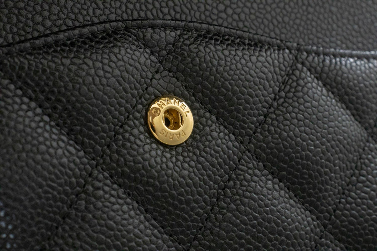 CHANEL 11" Chain Shoulder Bag Double Flap Black Grained Calfskin an5 hannari-shop