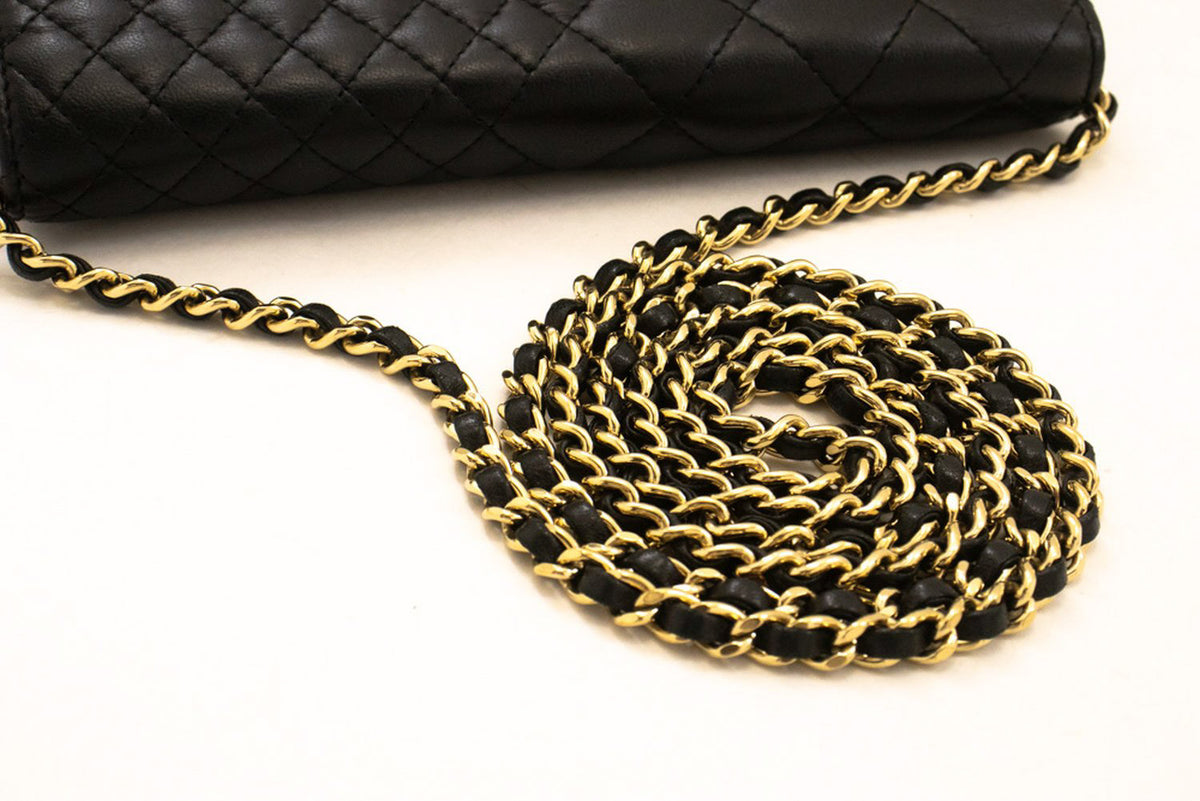 CHANEL Black Classic Wallet On Chain WOC Shoulder Bag Crossbody ao2 hannari-shop