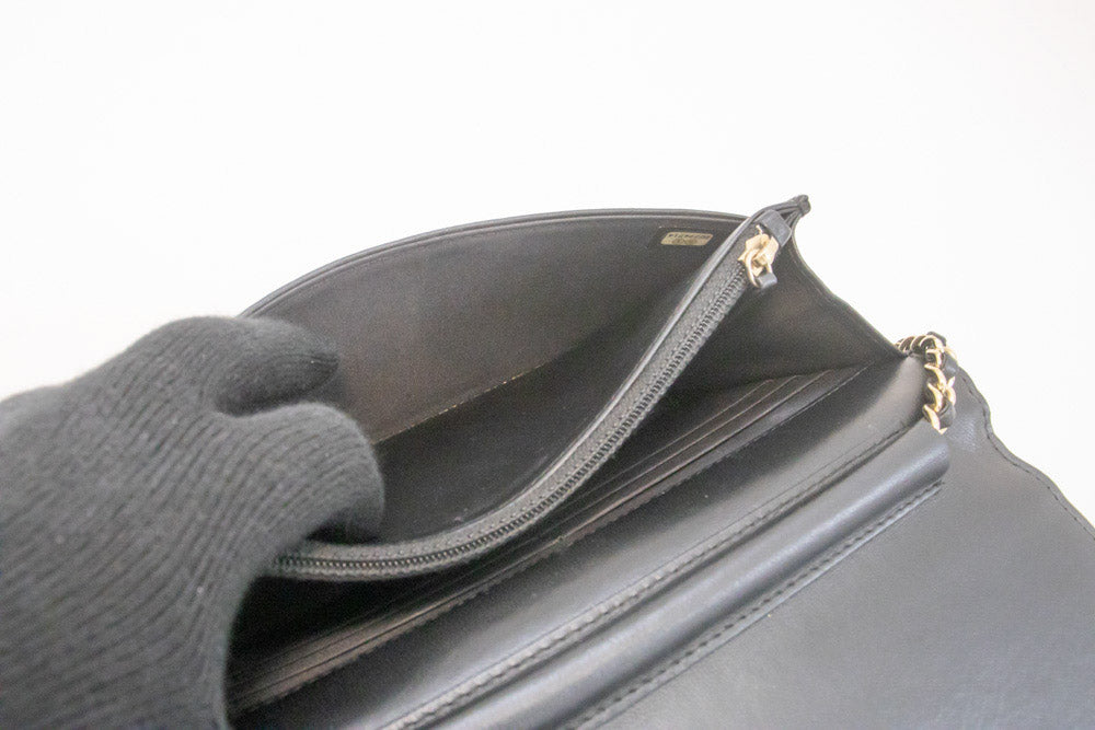 CHANEL Black Classic Wallet On Chain WOC Shoulder Bag Crossbody ao2 hannari-shop