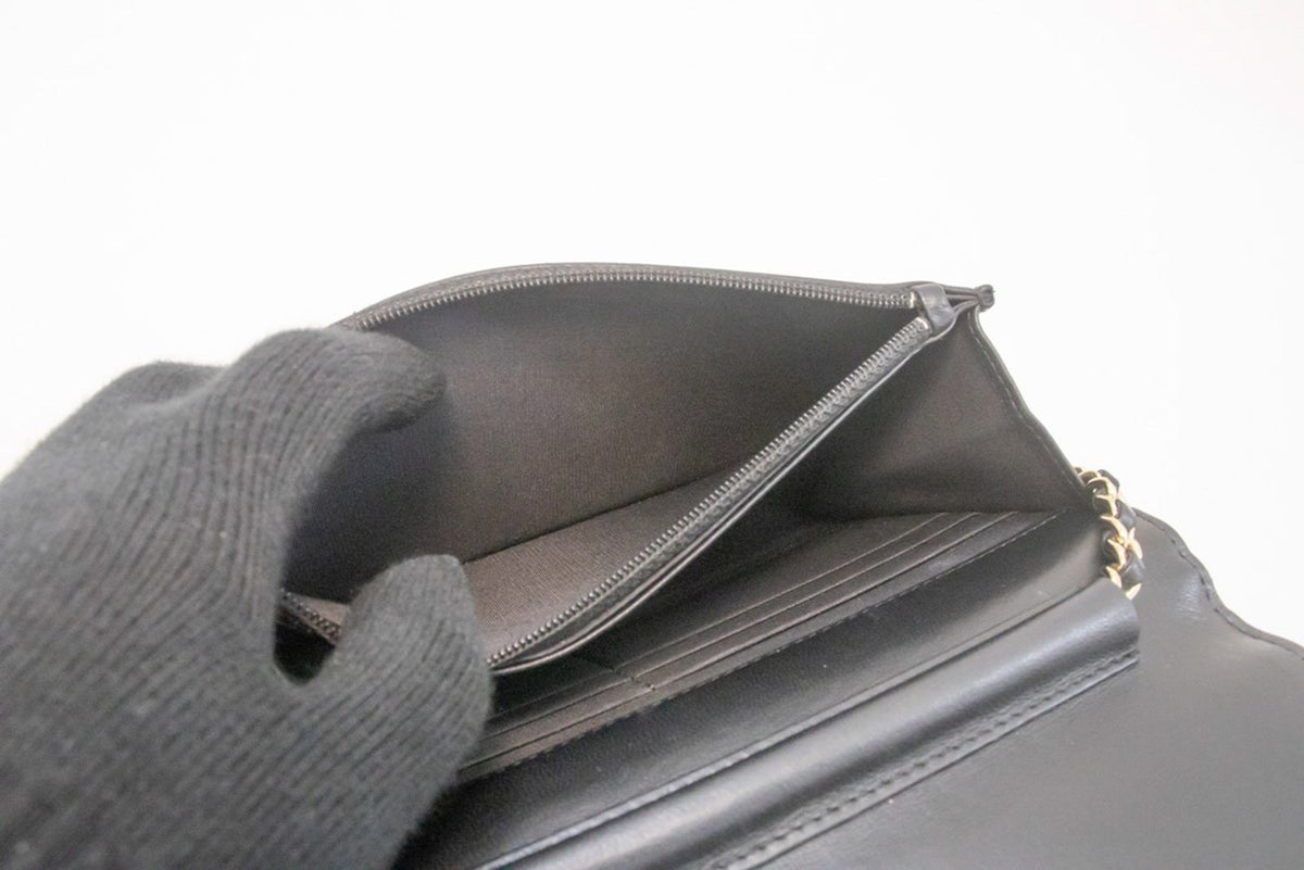 CHANEL Black Classic Wallet On Chain WOC Shoulder Bag Crossbody ao2 hannari-shop