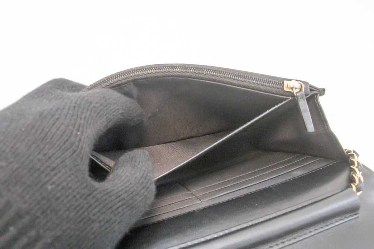 CHANEL Black Classic Wallet On Chain WOC Shoulder Bag Crossbody ao2 hannari-shop