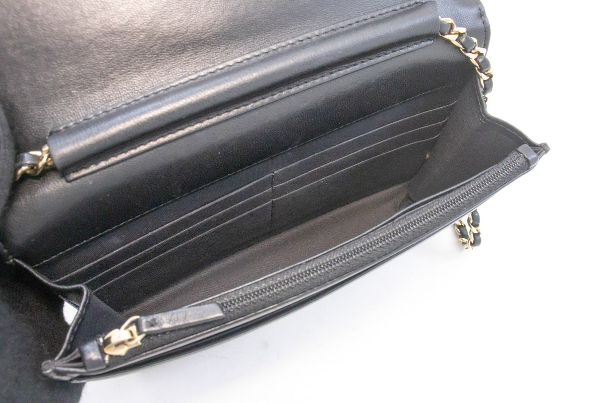 CHANEL Black Classic Wallet On Chain WOC Shoulder Bag Crossbody ao2 hannari-shop