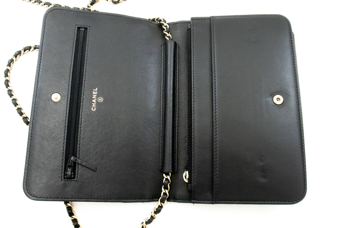 CHANEL Black Classic Wallet On Chain WOC Shoulder Bag Crossbody ao2 hannari-shop