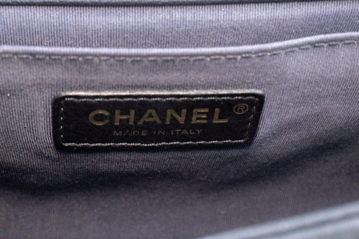CHANEL Boy Grained Calfskin Chain Shoulder Bag Black Quilted Gold an7 hannari-shop
