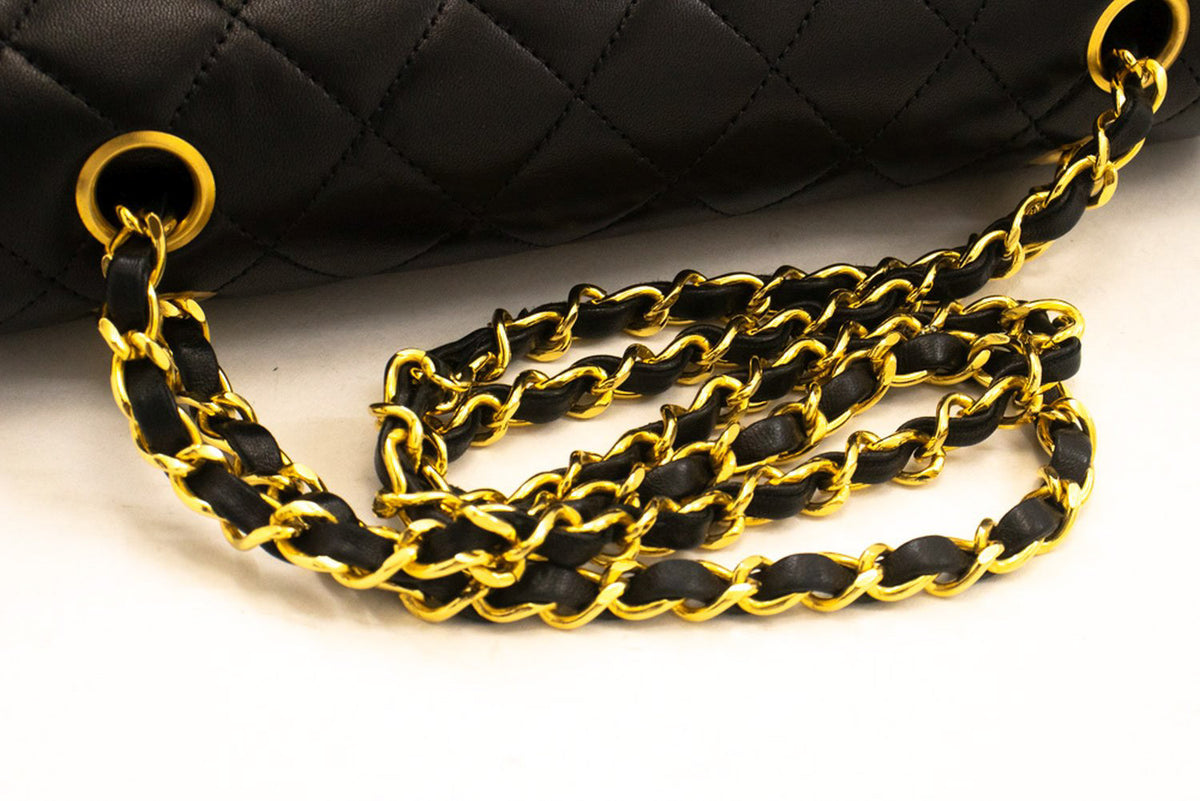 CHANEL Classic Double Flap Square Chain Shoulder Bag Black an8 hannari-shop