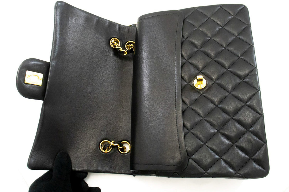 CHANEL Classic Double Flap Square Chain Shoulder Bag Black an8 hannari-shop