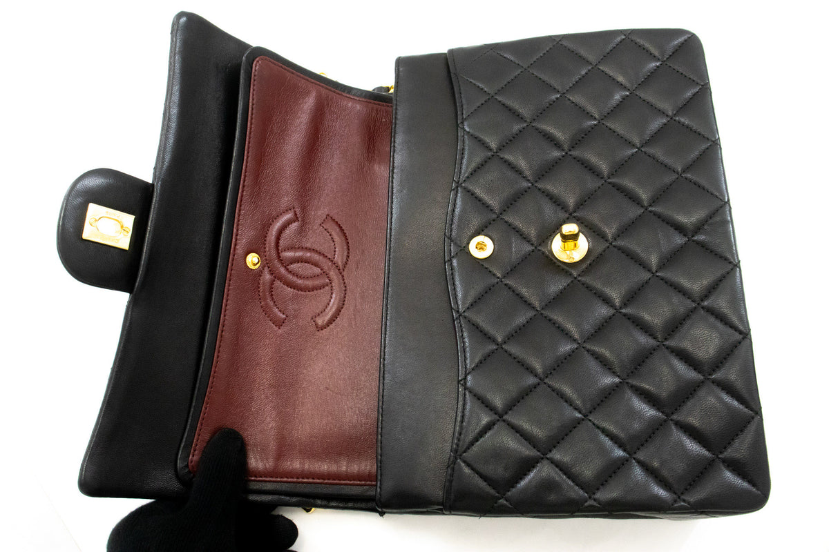 CHANEL Classic Double Flap Square Chain Shoulder Bag Black an8 hannari-shop