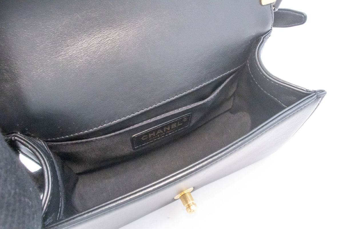 CHANEL Boy Chain Shoulder Bag Black Quilted Flap Lambskin Gold an6 hannari-shop