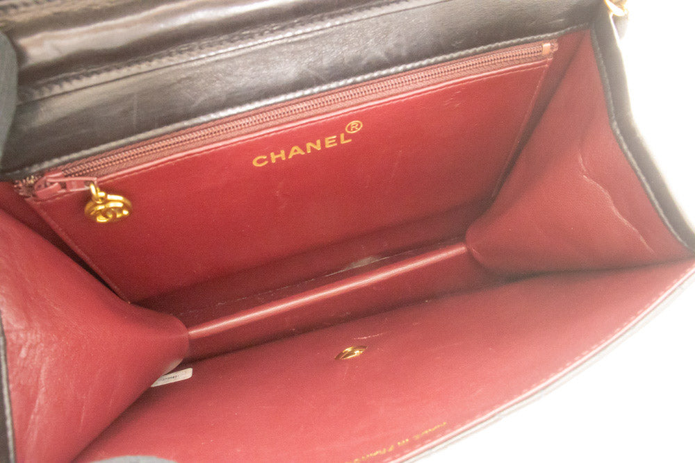 CHANEL Lille kæde skuldertaske clutch sort quiltet flap lammeskind ao8 hannari-shop