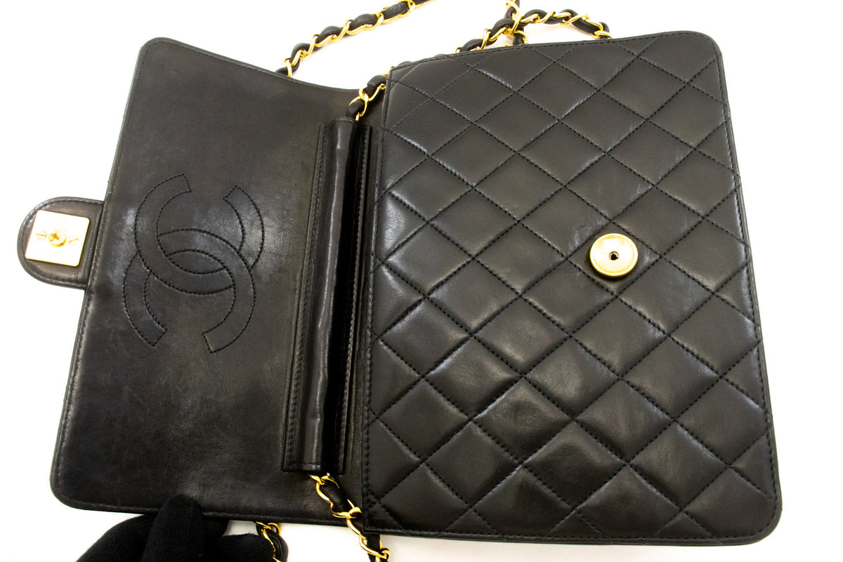 CHANEL Lille kæde skuldertaske clutch sort quiltet flap lammeskind ao8 hannari-shop