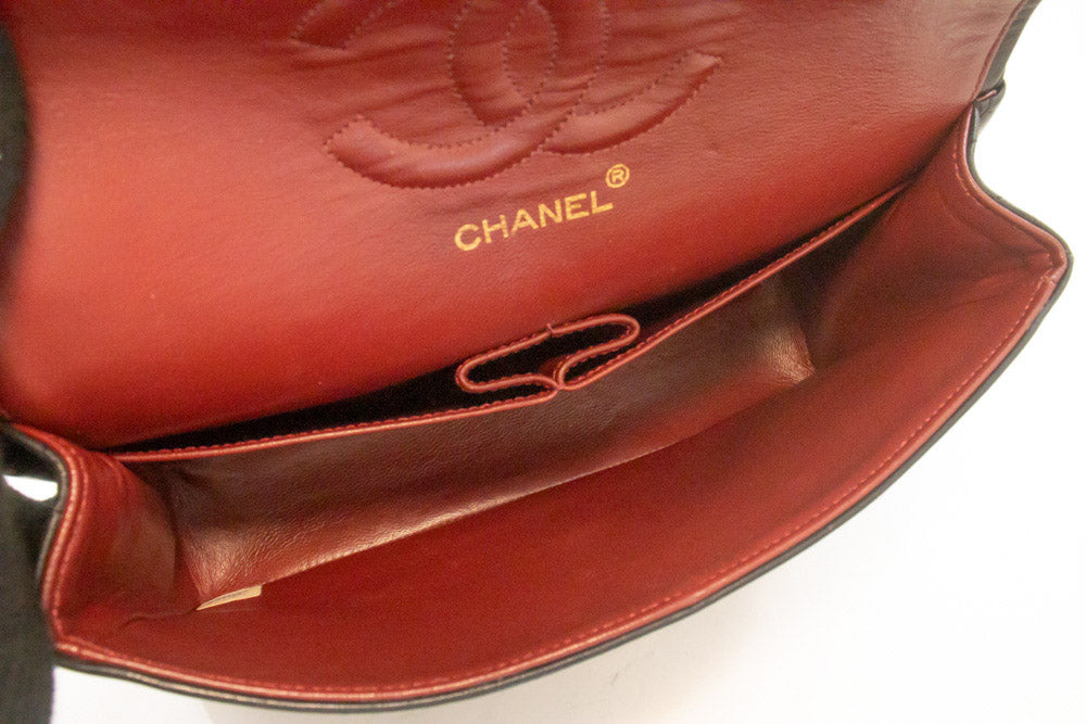 CHANEL Classic Double Flap 10" Chain Shoulder Bag Black Lambskin ao6 hannari-shop