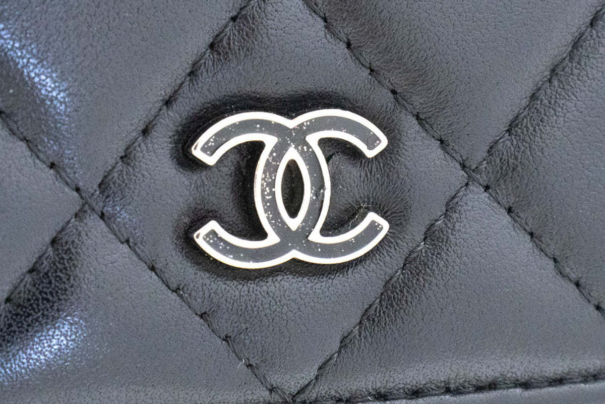 CHANEL Black Classic Wallet On Chain WOC Shoulder Bag Lambskin SV ap8 — flap open hannari-shop