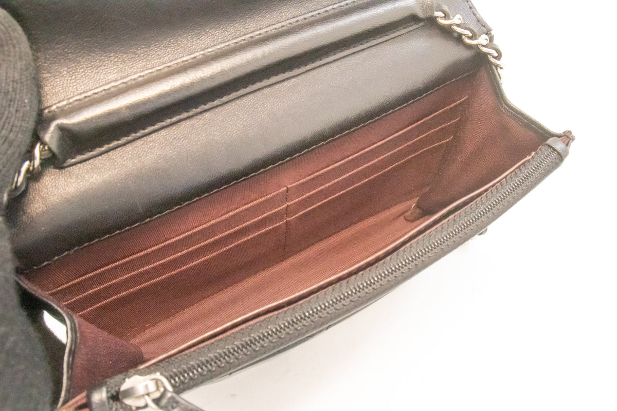 CHANEL Black Classic Wallet On Chain WOC Shoulder Bag Lambskin SV ap8 hannari-shop