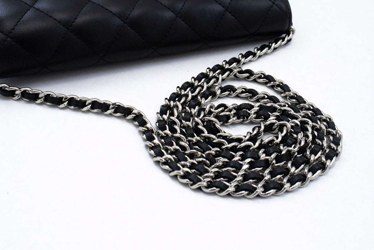 CHANEL Black Classic Wallet On Chain WOC Shoulder Bag Lambskin ap5 hannari-shop