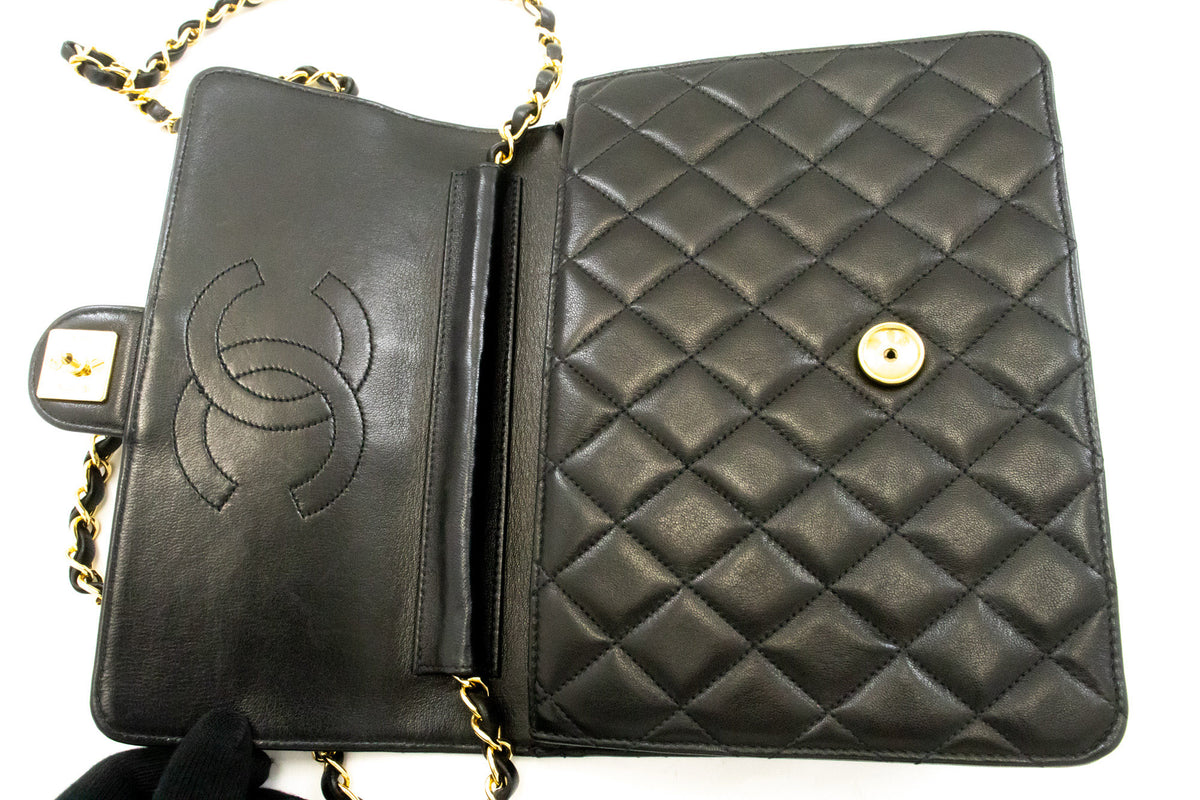 CHANEL Small Chain Shoulder Bag Clutch Black Quilted Flap Lambskin ap4 hannari-shop