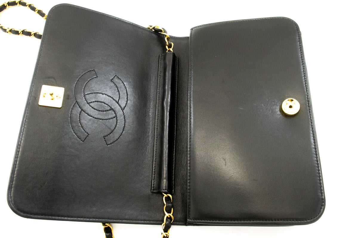CHANEL Full Flap Chain Shoulder Bag Clutch Black Quilted Lambskin ao4 hannari-shop