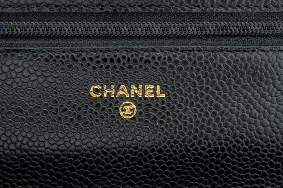 CHANEL جلد العجل المحبب Wallet On Chain WOC حقيبة كتف سوداء ap1 hannari-shop