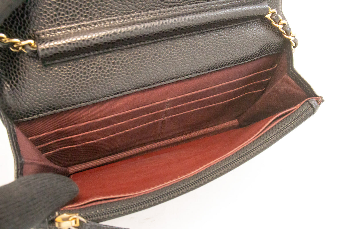 CHANEL جلد العجل المحبب Wallet On Chain WOC حقيبة كتف سوداء ap1 hannari-shop