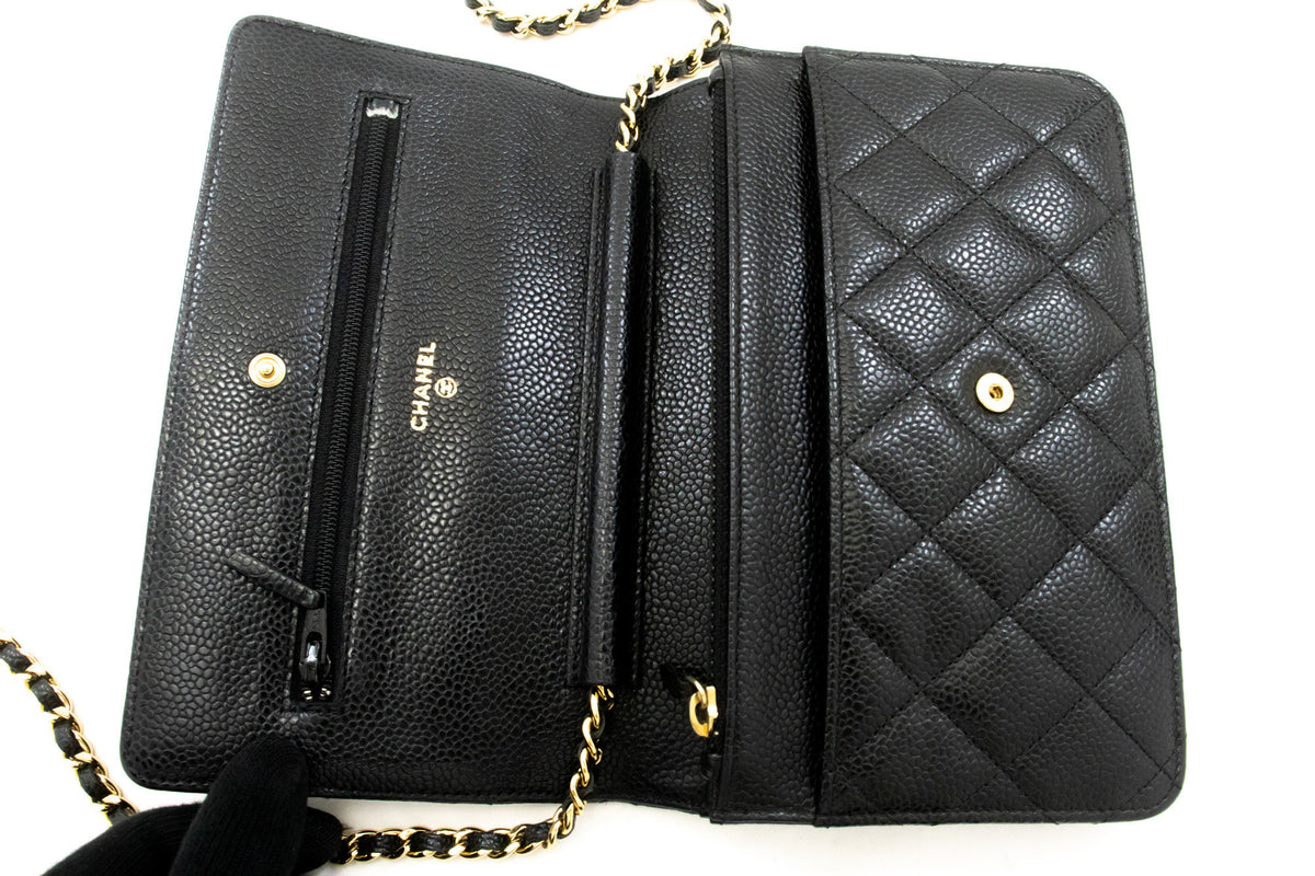 CHANEL جلد العجل المحبب Wallet On Chain WOC حقيبة كتف سوداء ap1 hannari-shop