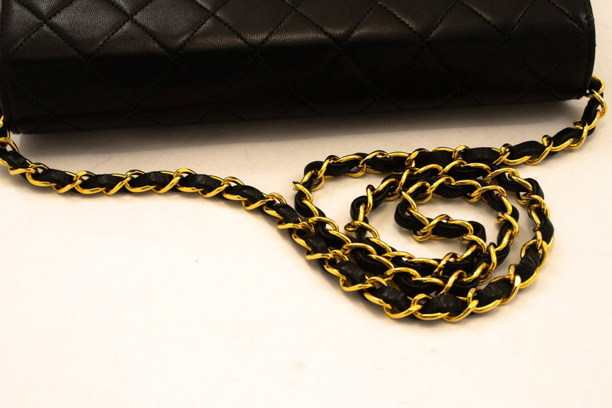 CHANEL Full Flap Chain Shoulder Bag Clutch Black Quilted Lambskin ao5 hannari-shop